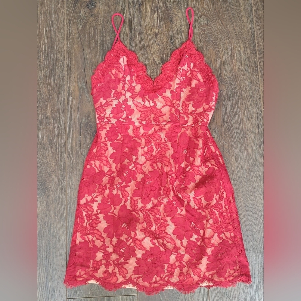 NBD (Revolve) "fine lies" red mini lined lace low back dress